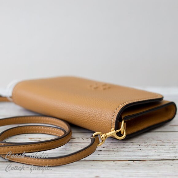 NWT Tory Burch Thea Small Pebble Leather Flat Wallet Crossbody in Tiramisu - Picture 10 of 14